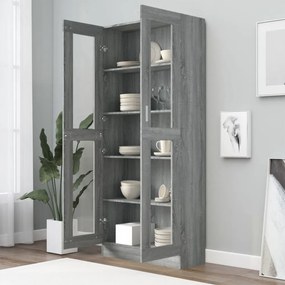 szürke sonoma szerelt fa vitrinszekrény 82,5x30,5x185,5 cm