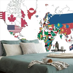Tapéta világtérkép zászlókkal fehér háttéren