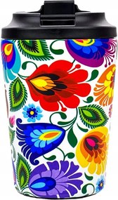 Hőszigetelt bögre „Wiesiek”, népi, fehér, 350 ml, rozsdamentes acél