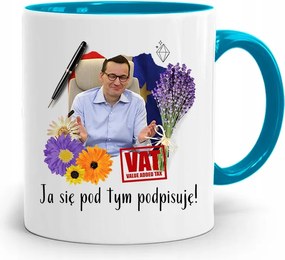 Kék Politikus Bögre Mateusz Morawiecki Miniszterelnök fényképes nyomtatással