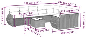 10 részes világosszürke polyrattan kerti ülőgarnitúra párnákkal