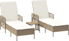 vidaXL Napozó párnával 2-személy 3 pcs Beige és Krémszínű polirattan