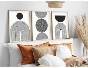 KÉSZLET 3x Kép képkeretben 50x70 cm fekete/fehér