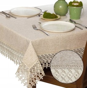 Abrosz szögletes 110x110 Bézs gipiurával az asztalra Négyzet len utánzat