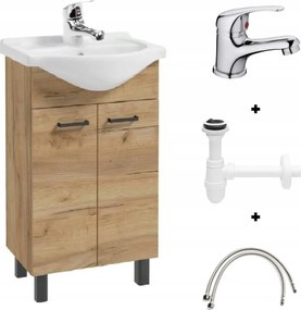 Fürdőszoba szekrény szett csapteleppel és szifonnal 85x50cm tölgy craft