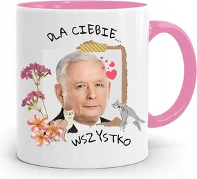 Rózsaszín Vicces Bögre Jaroslaw Kaczynski fényképes nyomattal