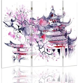 Gario Paraván Japán pagoda és cseresznyevirág Méret: 180 x 170 cm, Kivitelezés: Forgó paraván 360°