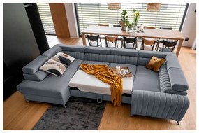 Kék kinyitható-tárolóhelyes sarokkanapé (bal oldali-U alakú) Louis – ELTAP