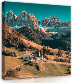 Vászonkép 80x80 Dolomitok Alpok hegyek völgy falu táj természet nyugalom