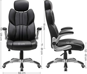 Ergonomikus forgószék, irodai szék összecsukható karokkal, fekete