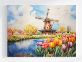 Vászonkép Canvas Tájkép Hollandia Tavasz Tulipánok Szélmalom Nyár 80x60