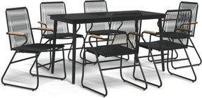 vidaXL 7 részes fekete PVC rattan kerti étkezőgarnitúra