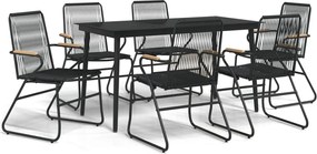 vidaXL 7 részes fekete PVC rattan kerti étkezőgarnitúra