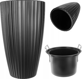 Virágtartó 30cm Fedő Betéttel Virágágyás Műanyag Fekete