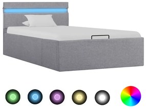 világosszürke szövet LED-es ágy hidraulikus tárolóval 90x200 cm