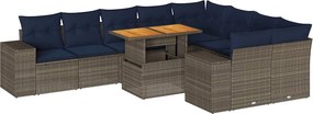 vidaXL 10 részes szürke polyrattan kerti ülőgarnitúra párnákkal