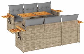 7 részes bézs polyrattan akácfa kerti ülőgarnitúra párnákkal