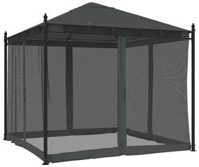 antracitszürke acél pavilon hálós oldalakkal 2,93 x 2,93 m