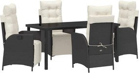vidaXL Kert étkező szett párnával 5 pcs Fekete polirattan