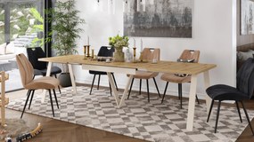 Mazzoni AVERY Artisan Tölgy/alja bézs (pezsgő) - BŐVÍTHETŐ LOFT/IPARI STÍLUSÚ ASZTAL NAPPALIBA/ÉTKEZŐBE - 2 MÉRET!