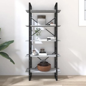 5 szintes szürke sonoma szerelt fa könyvszekrény 80x30x175 cm