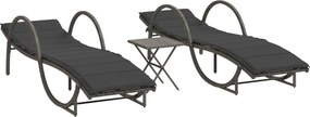 vidaXL 2 db szürke polyrattan napozóágy asztallal