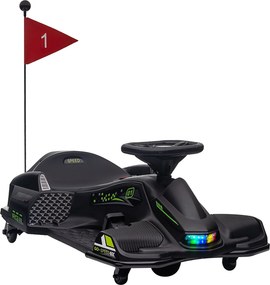 HOMCOM Elektromos Go-Kart Gyerekeknek 12V 3-8 km/h Drift Kart Drift Üzemmóddal, Lassan Indul, Fényekkel és Zenével, Biztonsági Öv, Gyerek Jármű 8-12 É