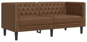 3 részes barna művelúr Chesterfield kanapégarnitúra