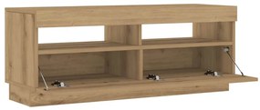 kézműves tölgy szerelt fa TV-szekrény LED-ekkel 100x35x40 cm