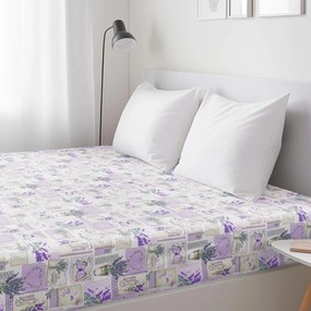 Goldea pamut körgumis lepedő - patchwork levandula és pillangó mintás 90 x 200 cm