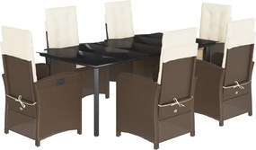 vidaXL 7 részes barna polyrattan kerti étkezőgarnitúra párnával