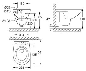 GROHE 39427000 - Függesztett WC BAU CERAMIC 368 x 531 mm kerámia/fehér