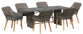 vidaXL Kert étkező szett párnával 7 pcs Szürke polirattan