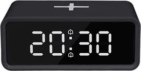 Solight CA07B - Digitális óra Qi vezeték nélküli töltővel 230V/CR2032, fekete