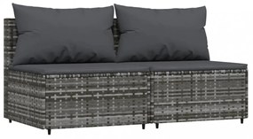 2 db szürke polyrattan kerti középső kanapé párnákkal