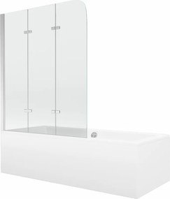 Mexen Cube téglalap alakú kád 170 x 80 cm burkolattal és 3-szárnyú paravánnal 120 cm, átlátszó, króm - 550517080X9012030100