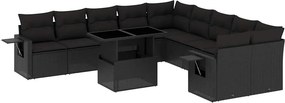 vidaXL 11 részes fekete polyrattan kerti ülőgarnitúra párnákkal