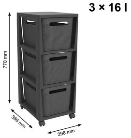 Fekete-szürke műanyag gurulós polcos állvány 30x77 cm Brisen – Rotho