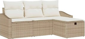 vidaXL Kanapé Szett párnával tárolóval 4 pcs Bézs polirattan