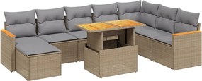 vidaXL 9-részes bézs polyrattan kerti ülőgarnitúra párnákkal