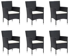 9 részes fekete polyrattan kerti étkezőgarnitúra párnákkal