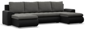Tokio U alakú sarokkanapé, 3 ágyneműtartóval, bársony + műbőr, univerzális oldal, szürke - fekete