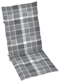 2 db tömör tíkfa kerti szék szürke kockás párnákkal