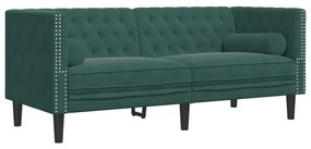 2 részes sötétzöld bársony Chesterfield kanapészett párnákkal