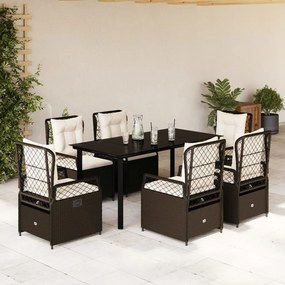 7 részes barna polyrattan kerti étkezőgarnitúra párnával