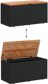 Fekete Polyrattan És Akácfa Kerti Tárolóláda 110 X 50 X 54 Cm