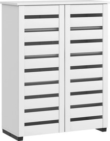 HOMCOM 5-Szintes Cipőtartó 4 Állítható Polccal és Rácsos Ajtókkal, Modern Helytakarékos Cipő Szervező Fából, 76x33x98 cm, Fehér | Aosom