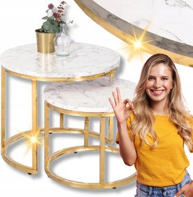 Dohányzóasztal Kerek Glamour Pad Nappali Fehér Márvány Olis Ø53 Ø43