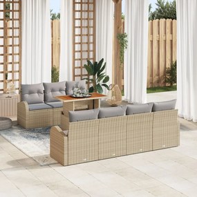 8 Részes Kert Sofaszett Párnákkal Bézs Poly Rattan, 2-Személyes Kert Sofa Tárolóval és Párnákkal Bézs Poly Rattan