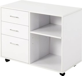 HOMCOM Nyomtató Állvány Nyomtató Asztal 3 Fiókkal Állítható Polccal Kerekekkel Nagy Tárolókapacitással 80x40x65 cm Fehér | Aosom
